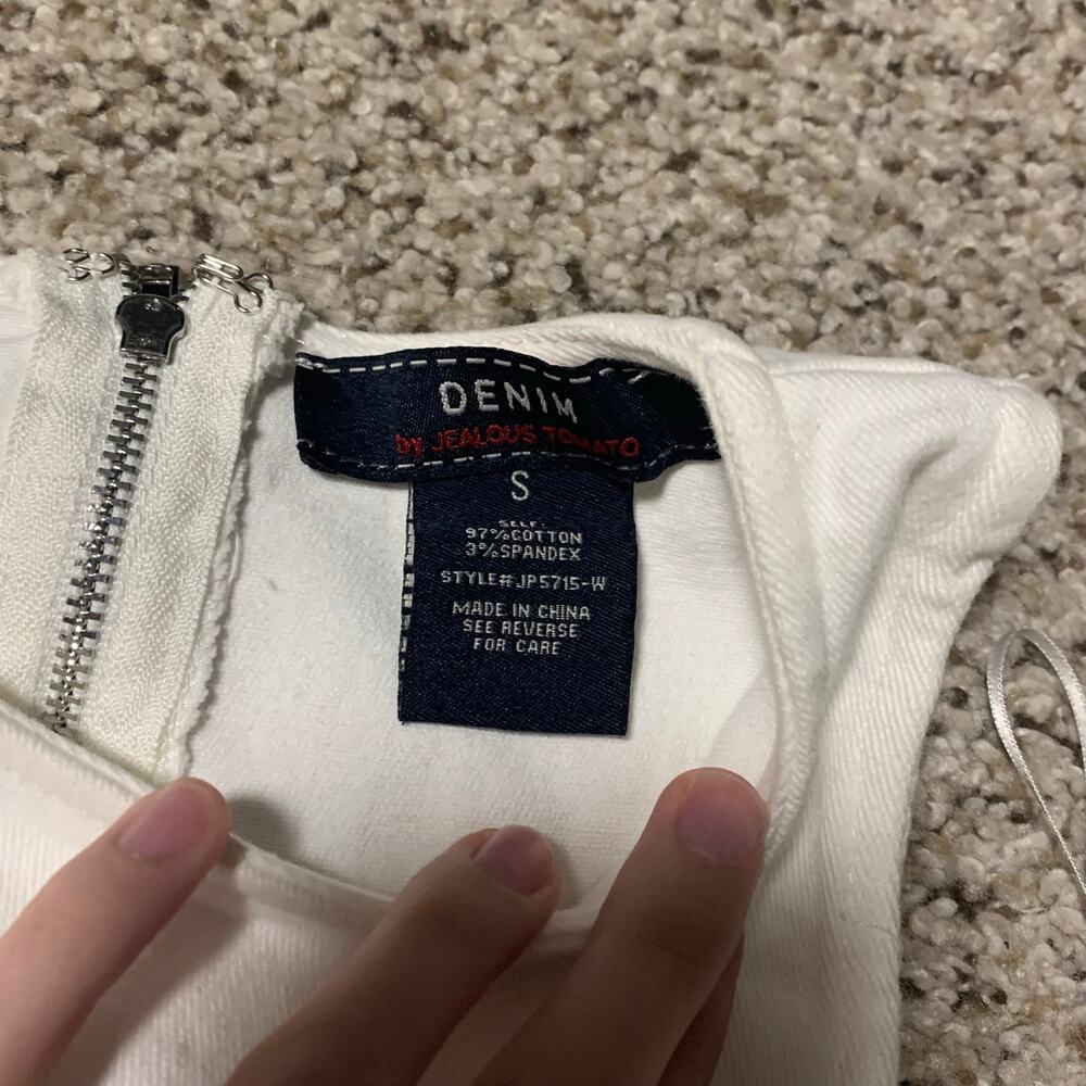 Custom Upcycled Apple Patchwork White Denim Jumpsuit Bootcut Small - Picture 4 of 7